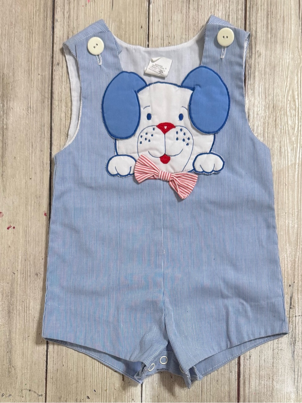 Vintage blue puppy dog shortall romper 18m 17” sts baby boy